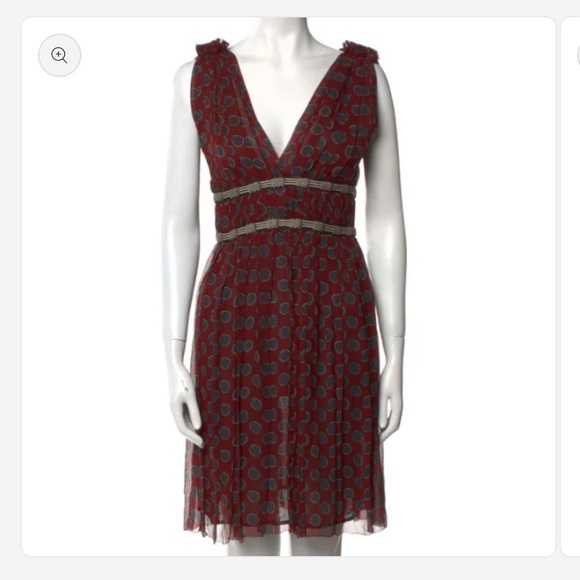 Isabel Marant Red and Gray Patterned Silk Midi Dress - Picture 2 of 3